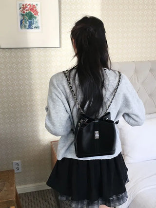 Fluffy Color Block Ribbon Strap Stitch Women's Fit Long Sleeve Knit
