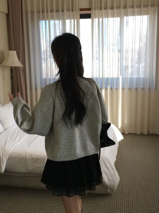 Fluffy Color Block Ribbon Strap Stitch Women's Fit Long Sleeve Knit