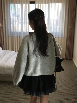 Fluffy Color Block Ribbon Strap Stitch Women's Fit Long Sleeve Knit