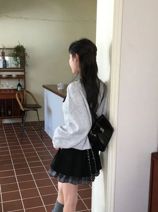 Fluffy Color Block Ribbon Strap Stitch Women's Fit Long Sleeve Knit