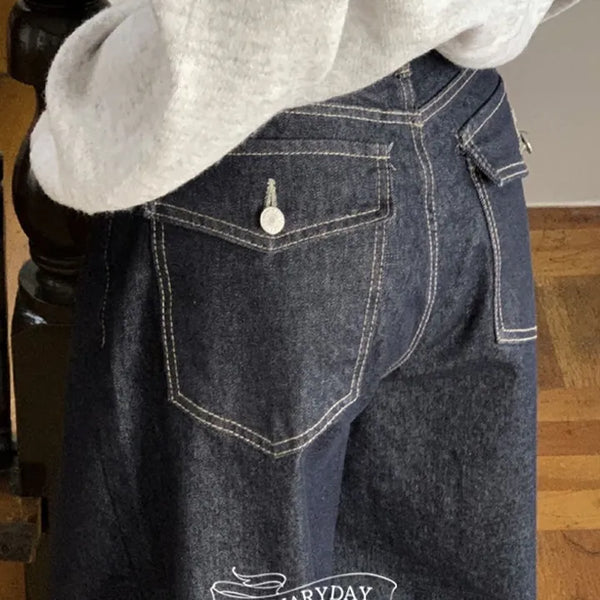 Rubin Volume Back Pocket Mega Wide Non-Fade Vintage Stitch Denim Long Pants