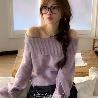 Prima off-shoulder soft and delicate loose fit long sleeve knit