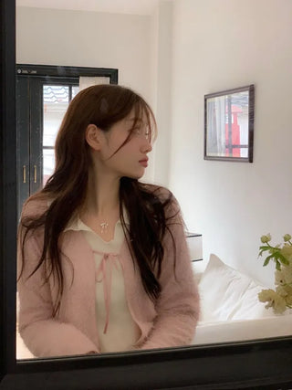 Velma Ribbon Shine Fur Crop Cardigan