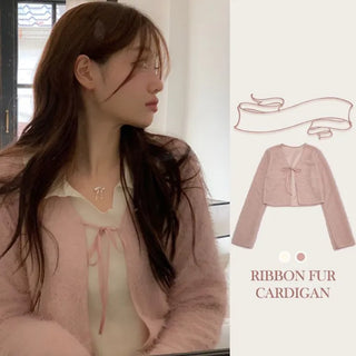 Velma Ribbon Shine Fur Crop Cardigan