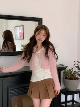 Velma Ribbon Shine Fur Crop Cardigan
