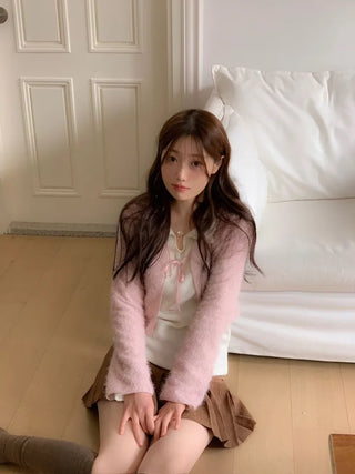 Velma Ribbon Shine Fur Crop Cardigan