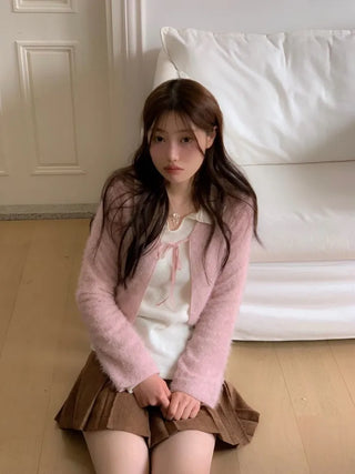 Velma Ribbon Shine Fur Crop Cardigan
