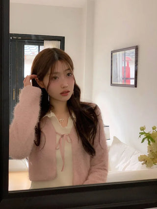 Velma Ribbon Shine Fur Crop Cardigan