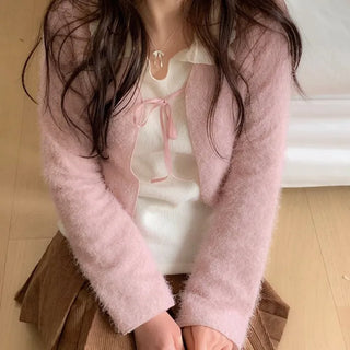 Velma Ribbon Shine Fur Crop Cardigan