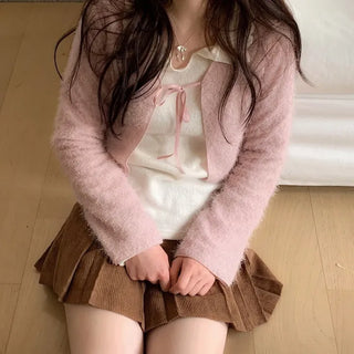 Velma Ribbon Shine Fur Crop Cardigan
