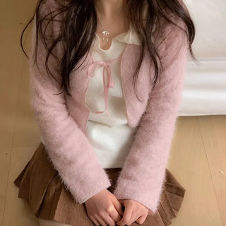 Velma Ribbon Shine Fur Crop Cardigan