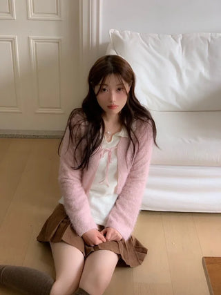 Velma Ribbon Shine Fur Crop Cardigan