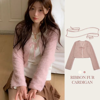 Velma Ribbon Shine Fur Crop Cardigan