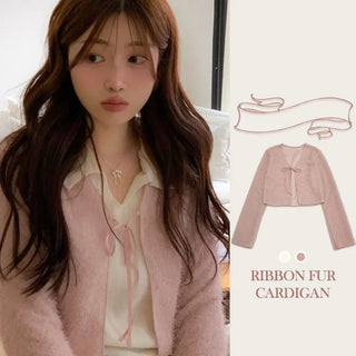 Velma Ribbon Shine Fur Crop Cardigan