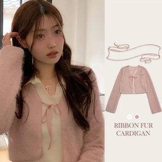 Velma Ribbon Shine Fur Crop Cardigan