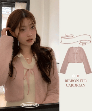 Velma Ribbon Shine Fur Crop Cardigan