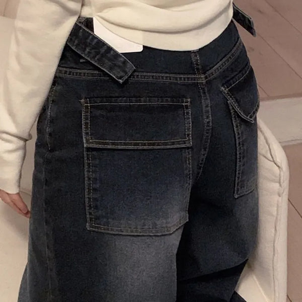 Anderson Double Visor Belted Volume Pocket Wide Vintage Washed Denim Long Pants