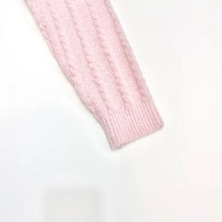 Berry Snow Pastel Delicate Loose Fit Ribbon Eyelet Mohair Twisted Wool Knit V-Neck Cardigan