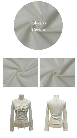 Miff lace muffler, bean button shirring, fleece long-sleeved t-shirt set