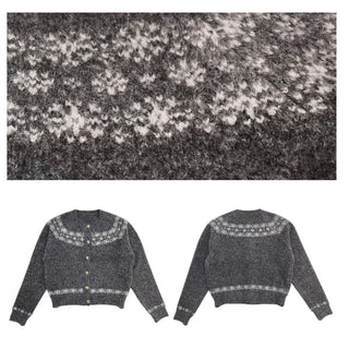 Letter Romantic Nordic Snowflake Winter Round Neck Loose Fit Wool Knit Cardigan