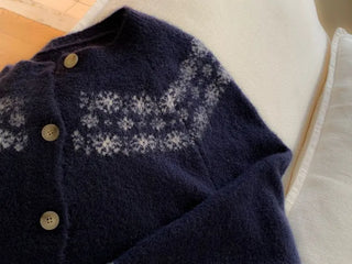 Letter Romantic Nordic Snowflake Winter Round Neck Loose Fit Wool Knit Cardigan