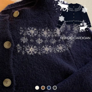 Letter Romantic Nordic Snowflake Winter Round Neck Loose Fit Wool Knit Cardigan
