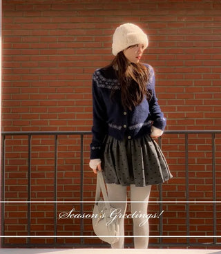 Letter Romantic Nordic Snowflake Winter Round Neck Loose Fit Wool Knit Cardigan