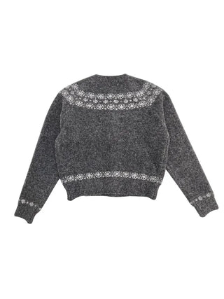 Letter Romantic Nordic Snowflake Winter Round Neck Loose Fit Wool Knit Cardigan