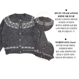 Letter Romantic Nordic Snowflake Winter Round Neck Loose Fit Wool Knit Cardigan