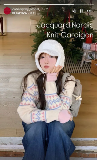 Kitz Winter Nordic Jacquard Pastel Loose Fit Knit Cardigan