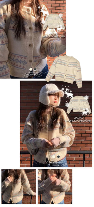 Kitz Winter Nordic Jacquard Pastel Loose Fit Knit Cardigan