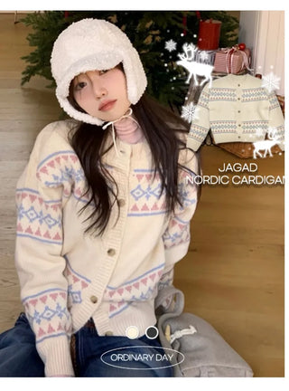 Kitz Winter Nordic Jacquard Pastel Loose Fit Knit Cardigan