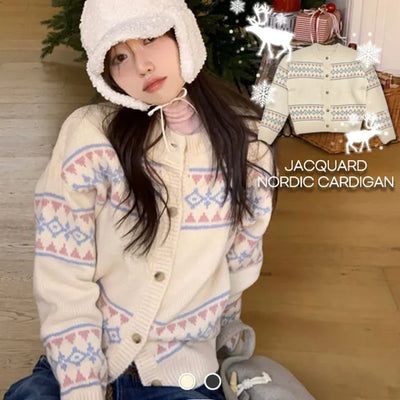 Kitz Winter Nordic Jacquard Pastel Loose Fit Knit Cardigan