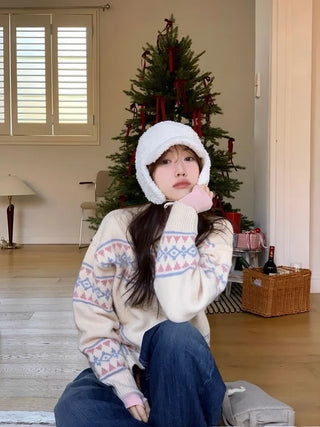 Kitz Winter Nordic Jacquard Pastel Loose Fit Knit Cardigan