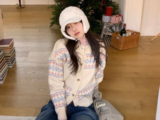 Kitz Winter Nordic Jacquard Pastel Loose Fit Knit Cardigan