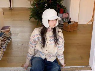 Kitz Winter Nordic Jacquard Pastel Loose Fit Knit Cardigan