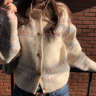 Kitz Winter Nordic Jacquard Pastel Loose Fit Knit Cardigan