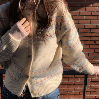 Kitz Winter Nordic Jacquard Pastel Loose Fit Knit Cardigan