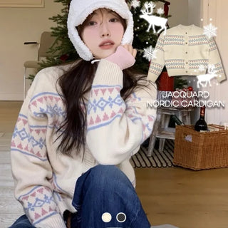 Kitz Winter Nordic Jacquard Pastel Loose Fit Knit Cardigan