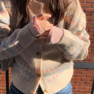 Kitz Winter Nordic Jacquard Pastel Loose Fit Knit Cardigan
