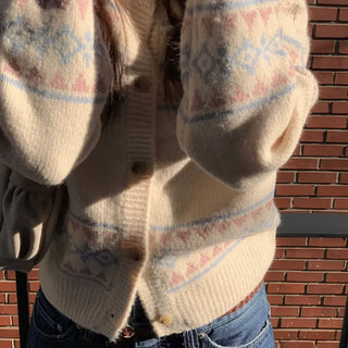 Kitz Winter Nordic Jacquard Pastel Loose Fit Knit Cardigan