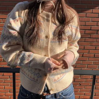 Kitz Winter Nordic Jacquard Pastel Loose Fit Knit Cardigan