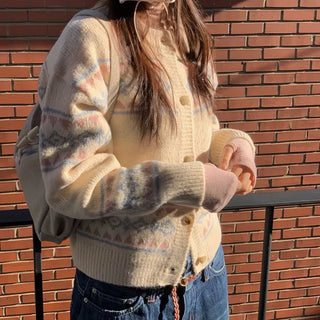 Kitz Winter Nordic Jacquard Pastel Loose Fit Knit Cardigan
