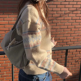 Kitz Winter Nordic Jacquard Pastel Loose Fit Knit Cardigan
