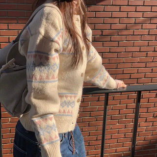 Kitz Winter Nordic Jacquard Pastel Loose Fit Knit Cardigan