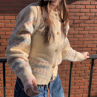 Kitz Winter Nordic Jacquard Pastel Loose Fit Knit Cardigan