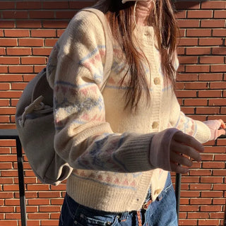 Kitz Winter Nordic Jacquard Pastel Loose Fit Knit Cardigan