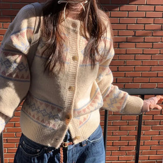 Kitz Winter Nordic Jacquard Pastel Loose Fit Knit Cardigan