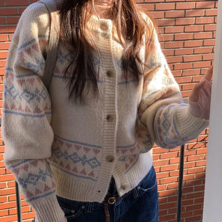 Kitz Winter Nordic Jacquard Pastel Loose Fit Knit Cardigan