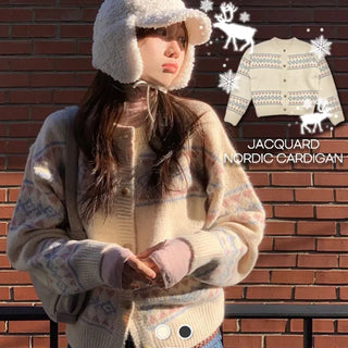 Kitz Winter Nordic Jacquard Pastel Loose Fit Knit Cardigan